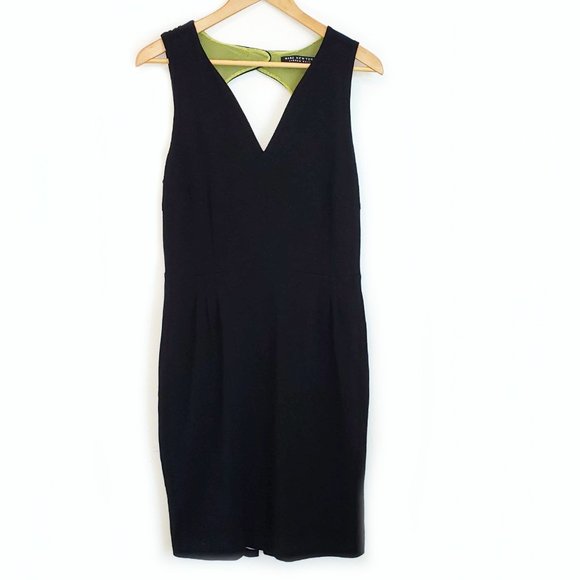 Andrew Marc black dress neon lime lining open back - Picture 5 of 11